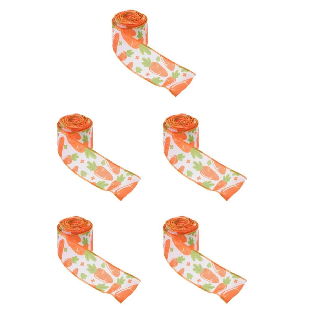 Healvian 5 Stück Osterband mit Drahtkante 6,35cm Breit Formstabil und Lichtecht Polyester Eisen Draht Material Vintage Juteband für Frühlings und Festtagsdekoration