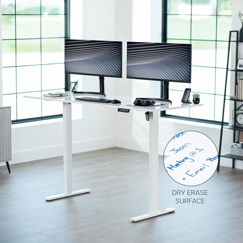 Image of VIVO White Dry Erase 71 x 30 in Standing Desk, DESK-KIT-1W7WE | Electric, Holds 220 lbs, Sit Stand, Height Adjustable Whiteboard Table, Extra Deep Top, 1B Series, White Frame
