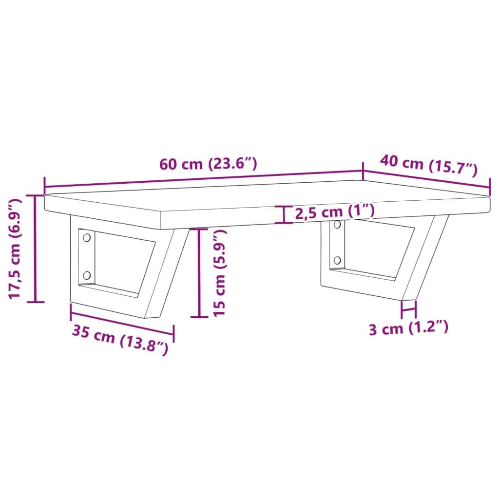 Blat umywalki z litego drewna dębowego ze stalowym uchwytem, 60 x 40 x 2,5 cm, trapezowy, obciążenie do 100 kg, zajmuje mało miejsca do łazienki, umywalki, szafki łazienkowej, półki, miejsca