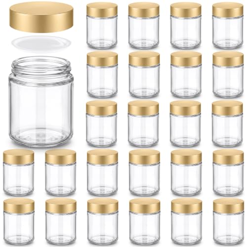 Image of Norme 24 Pcs 6 oz Glass Jars with Lids Cosmetic Jars, Clear, Gold