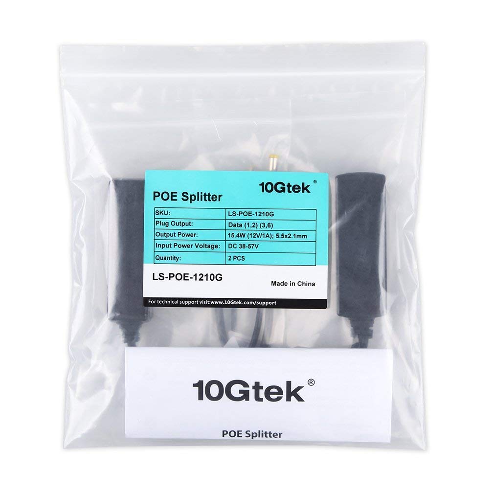 10Gtek [2 Pack] Active Poe Splitter Adattatore, 48V to 12V, IEEE 802.3af Compliant 10/100Mbps up to 100 Meters for Surveillance Camera, Wireless Access Point And VoIP Phone