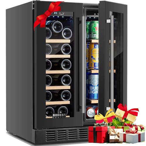 BODEGA 24 Inch Black Dual Zone Wine and Beverage Fridge