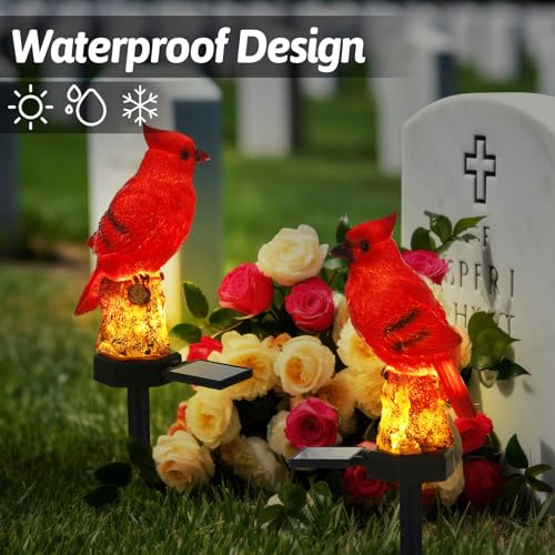 Baquler DECOR-BAQULER-07 2 Pack Cardinal Solar Lights Cardinal Outdoor Decor Red Bird Solar Lights Cardinal Garden Stake Light Bird Figurine Light thumb #4
