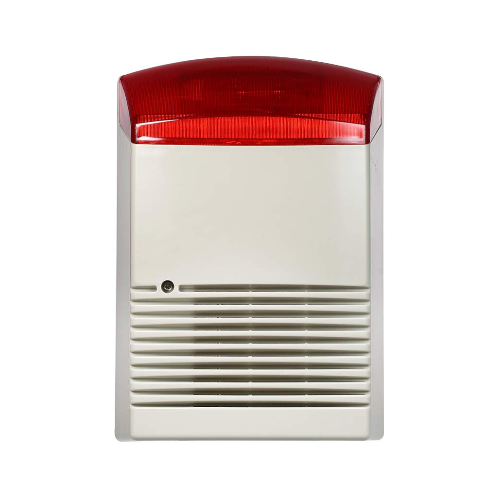 Capteur de porte et de fenêtre - Sirène stroboscopique filaire - Lumière d'alarme rouge - 120 dB - Alarme sonore - Haut-parleur extérieur étanche pour intrusion de sécurité et de feu