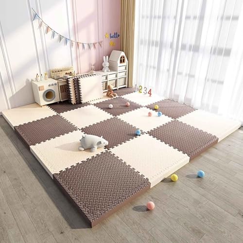 フォームフロアタイル、快適なソフトプレイマット、連結式 タイル 、36枚セット 大型1.2cm厚ソフトEVAフォームフロア カーペット - 各タイル30x30cm(Beige/Brown)