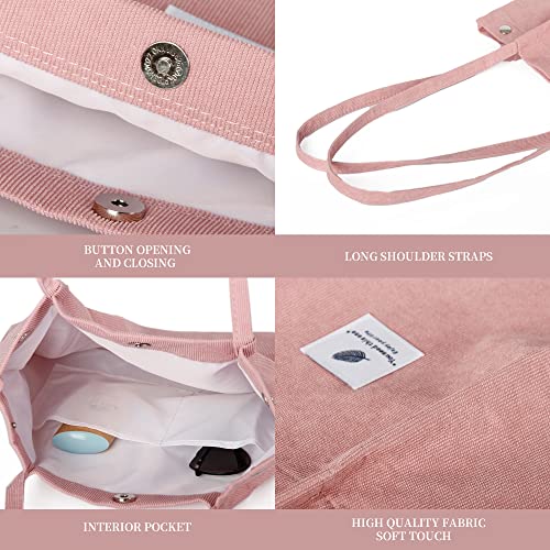 Image of Corduroy Tote Bag Cute Tote Bags for Women Shoulder Bag with Inner Pocket for Work Beach Travel and Shopping Grocery