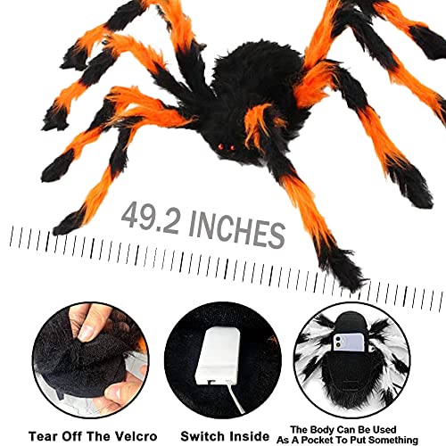 YODITI Halloween Spinnenrucksack für Erwachsene mit Lichtern, Bunte Spinne, Lustige Frau, Süßigkeitentasche, Horror Plüsch Spinnendekoration, Kostümzubehör, Spinnenrequisiten mit elastischen Riemen