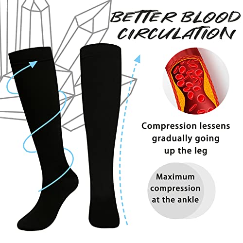 Image of 3 Pairs Plus Size Compression Socks Wide Calf Women Men Knee High 20-30 Mmhg Circulation for Swelling 2xl 3xl 4xl 5xl