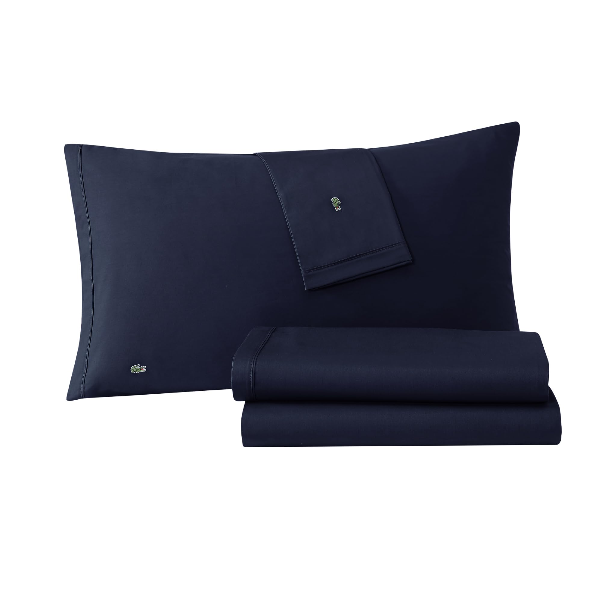 Lacoste 100% Cotton Percale 4-Piece Sheet Set – Cool, Crisp, Matte, and Durable, Oeko-Tex Certified – Solid, Navy, King