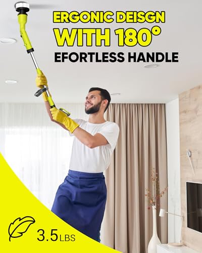 Image of Electric Spin Scrubber with 3+ Hour Long Lasting Battery, 1000W /1200RPM High Power Cordless Clean Brush with 50IN Adjustable Long Handle, 4 Replacement Head for Bath /Tub /Tile /Floor, RyobiGreen