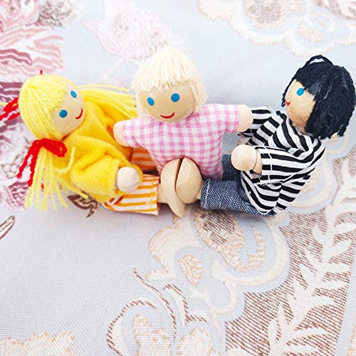 Surakey 7 Köpfige Puppenhaus Puppenfamilien Set, Holzpuppe Spielzeug Cartoon Familie Puppen Puppenhaus Zubehör… – Bild 5