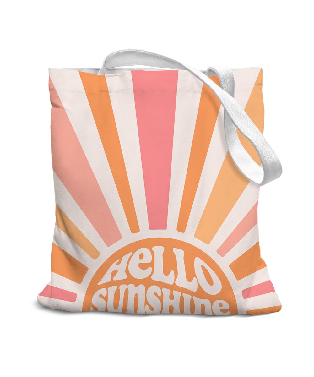 SZERE Hello Sunshine Boho Gifts Canvas Tote Bag for Women Teen Girls, Cute Small Work Travel Shopping Tote Bags Grocery Reusable Bags, Trendy Gifts for Women Teens Teen Girls