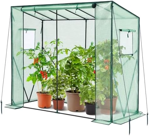 Lean to Greenhouse for Outdoors: Ohuhu Portable Tomato Green House Heavy Duty with Roll-Up Zippered Door, Tall Plastic Greenhouses for Outside Winter Plants Growing Shed for Backyard, 6.6x2.5x5.6 FT