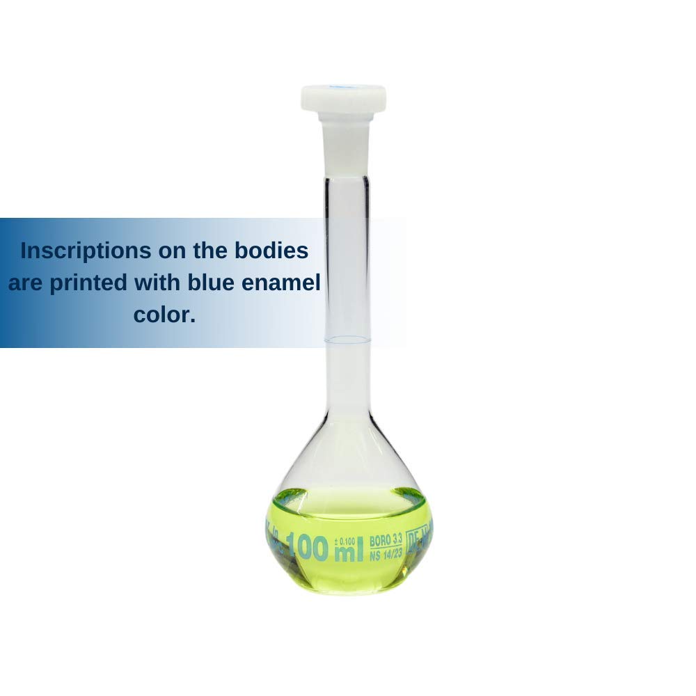 ISOLAB - Pistone graduato, vetro trasparente, classe A, certificato di conformità, graduato blu, 100 ml, NS 14/23, confezione da 2 pezzi