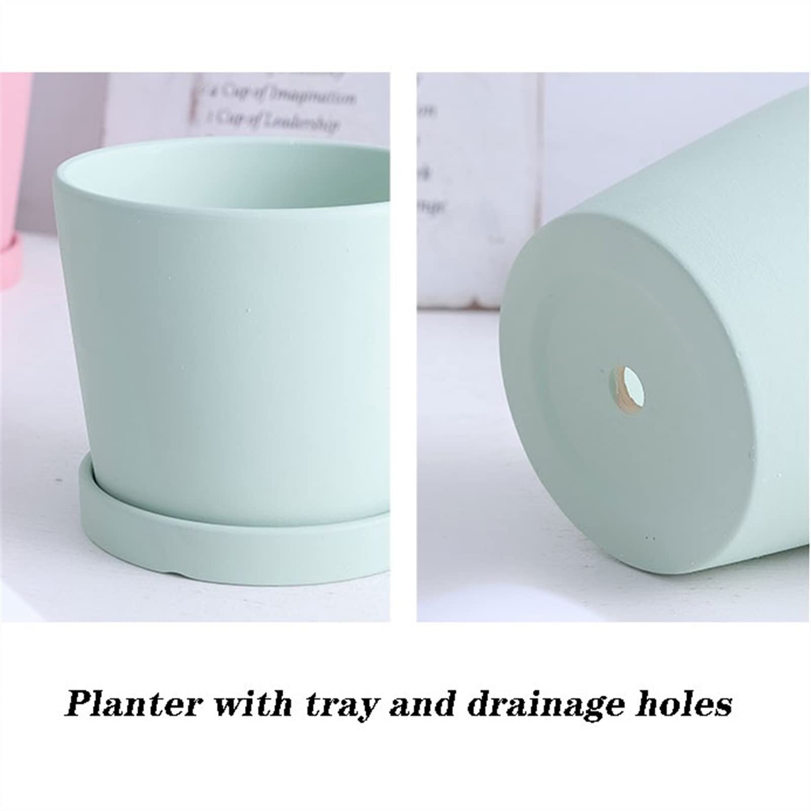 HIHELO Donice Ceramiczna okrągła doniczka z otworami drenażowymi sukulenty kaktus orchidea doniczka doniczkowa prosta z tacą doniczka do przedszkola (kolor: szary)