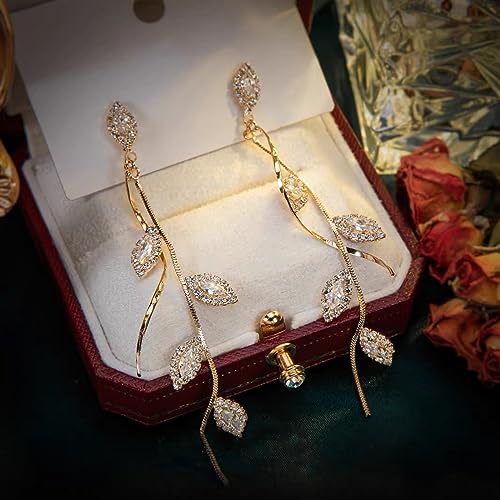Crystal Wedding Earrings for Bridal Bridesmaid,Bride Drop Earrings Gold Chandelier Dangle Earrings for Women,Cubic Zirconia Rhinestone Dangling Earrings Prom Party Jewelry Gifts3