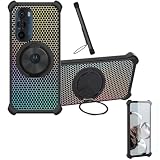 Kinetijy Custodia per Motorola Edge 70 Cloud Dancer Case Phone Cover Custodia [ con 9H HD Vetro Temperato][Supporto ad Anello a 360°, Magnetico] CX-06-HEI