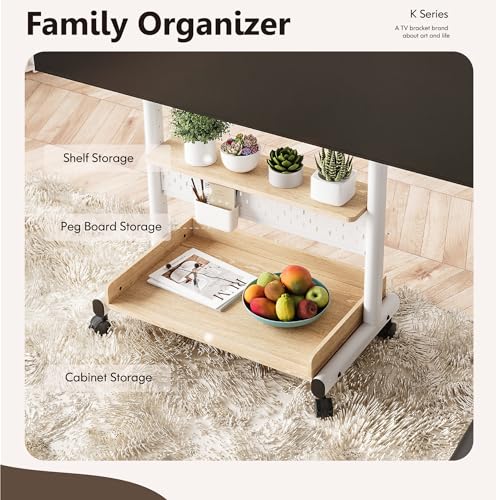 FITUEYES Tall TV Stand with Wood Storage Shelf for 40-85 Inch, Stable TV Floor Stand on Wheels with DIY Peg Board, Universal Mobile TV Stand Holds 60kgs, K Series - Image 3