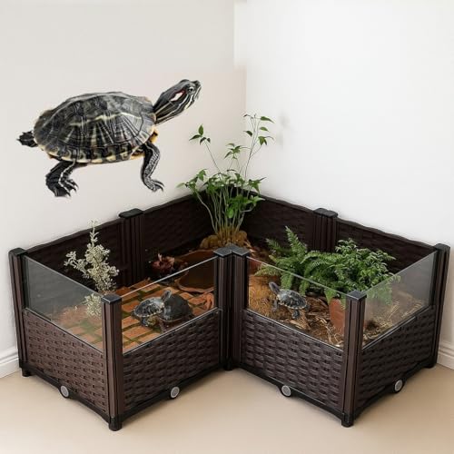 Elevated Turtle Habitat Box Black Woven Design Optional Increase in Combination Quantity Turtle Habitat Ecological breeding Box Panoramic Landscaping Box