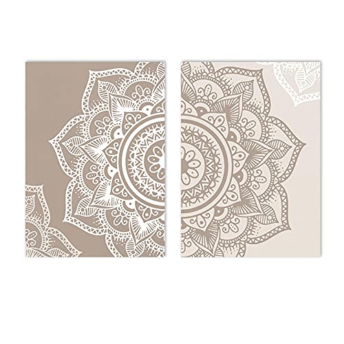 Toile beige salon décoration bohème avec affiche mandala floral zen
