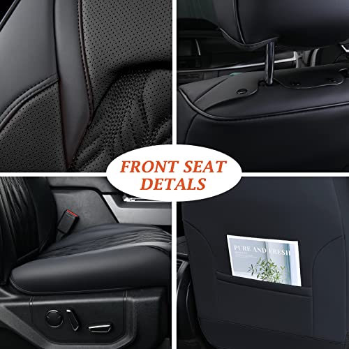 Coverado Car Seat Covers Fullset 5Pcs, Waterproof Leather Front And Back Seat Covers Cushion Cover For Pickup Truck Fit For 2015-2023 Ford F150 F250 F350 F450 Regular Super Crew Cab(Black) #TOP2