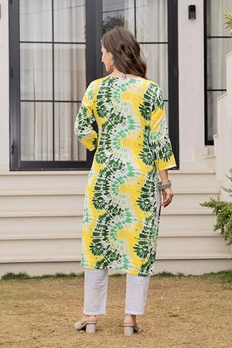 Image of Women's Tie-Dye Printed Kurti, V-Neck, 3 /4 Sleeves, Multicolour, Casual Wear