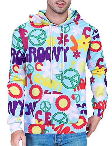 COSAVOROCK Sweat Hippie années 60 70 à Capuche pour Homme Femme Sweat-Shirt Hippy Fleur Groovy M Cover
