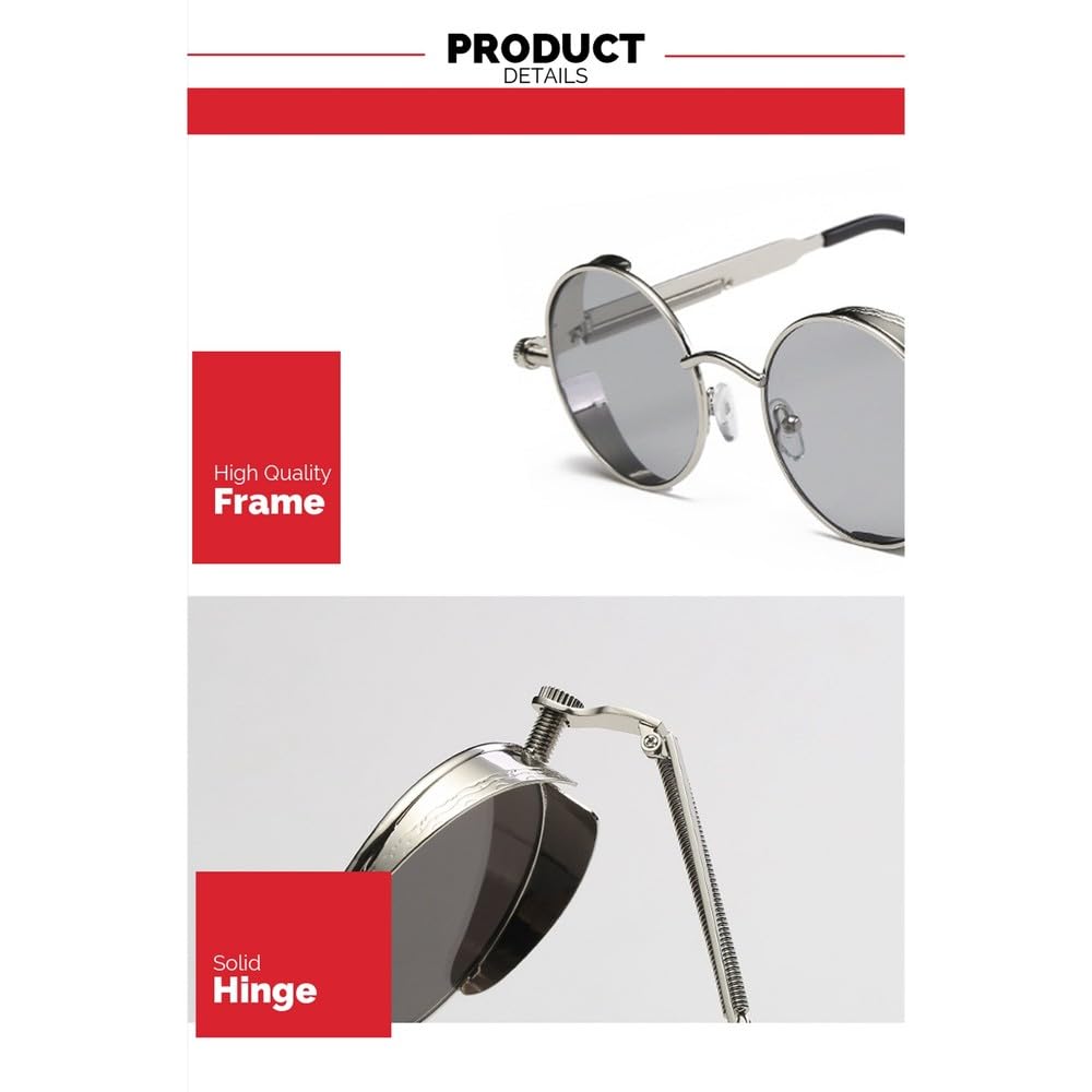 Okulary przeciwsłoneczne Steampunk Red Vintage Men Round Punk Alloy Metal Retro Okulary przeciwsłoneczne damskie Gogle Shades