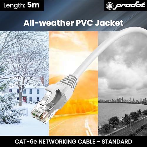 Image of ProDot Cat 6e 5 Meter Ethernet Cable /LAN Cable /Network Cable I High Speed 250MHZ I Weatherproof /UV Resistant I RJ45 Lan Cable I -10 To 60 Weather I Solid Conductor I 4 Pair (8 Wire Multi-Color)