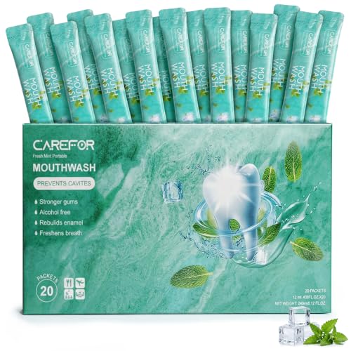 Mouthwash Travel Size Portable Alcohol & Fluoride Free Mini Bulk 20 Packets