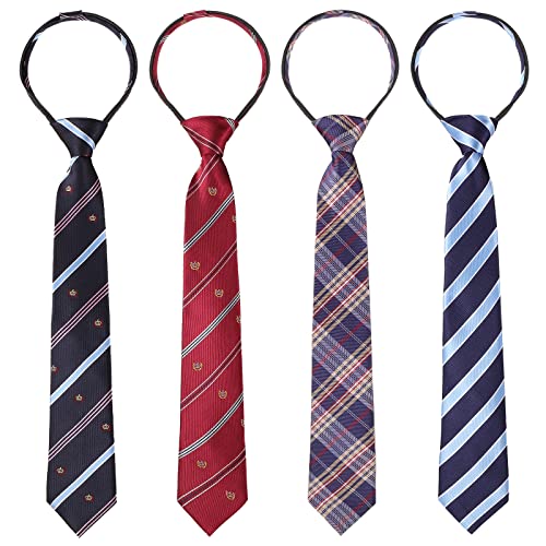 Geyoga 4 Pcs School Ties for Kids Boys 15 Inch Adjustable Zipper Tie School Uniform Ties Youth Child Toddler Necktie Wedding Graduation 6-12 Years, Rustic Style