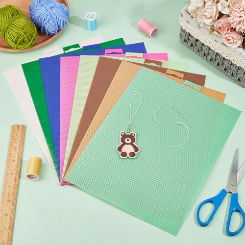 Image of BENECREAT 8Pcs 8 Colors Plastic Mesh Canvas, 14CT Mesh Plastic Canvas Sheets Mixed Color for Embroidery Crafting, Cross Stitching, Knit Crochet Yarn Crafting