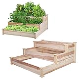 Cikonielf Hochbeet für den Garten, 3 Schichten, rechteckig, aus Holz, für Gemüse und Blumen, 123 x 124,5 x 53 cm