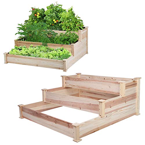 Preisvergleich Produktbild Hochbeet, 3-lagiges Aufsatzrahmen Blumenbeet Palettenrahmen aus Zeder für Garten Terrasse Balkon, 123 x 124.5 x 53 cm