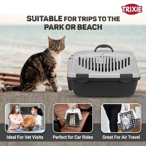Image of Trixie: - Capri Pet Carrier | Made with Biodegradable Plastic, Perfect for Cats, Dogs, Rabbits and Other Small Animals | Can Hold Upto 6 Kg - Dark Grey 19 x 13 x 12 inch