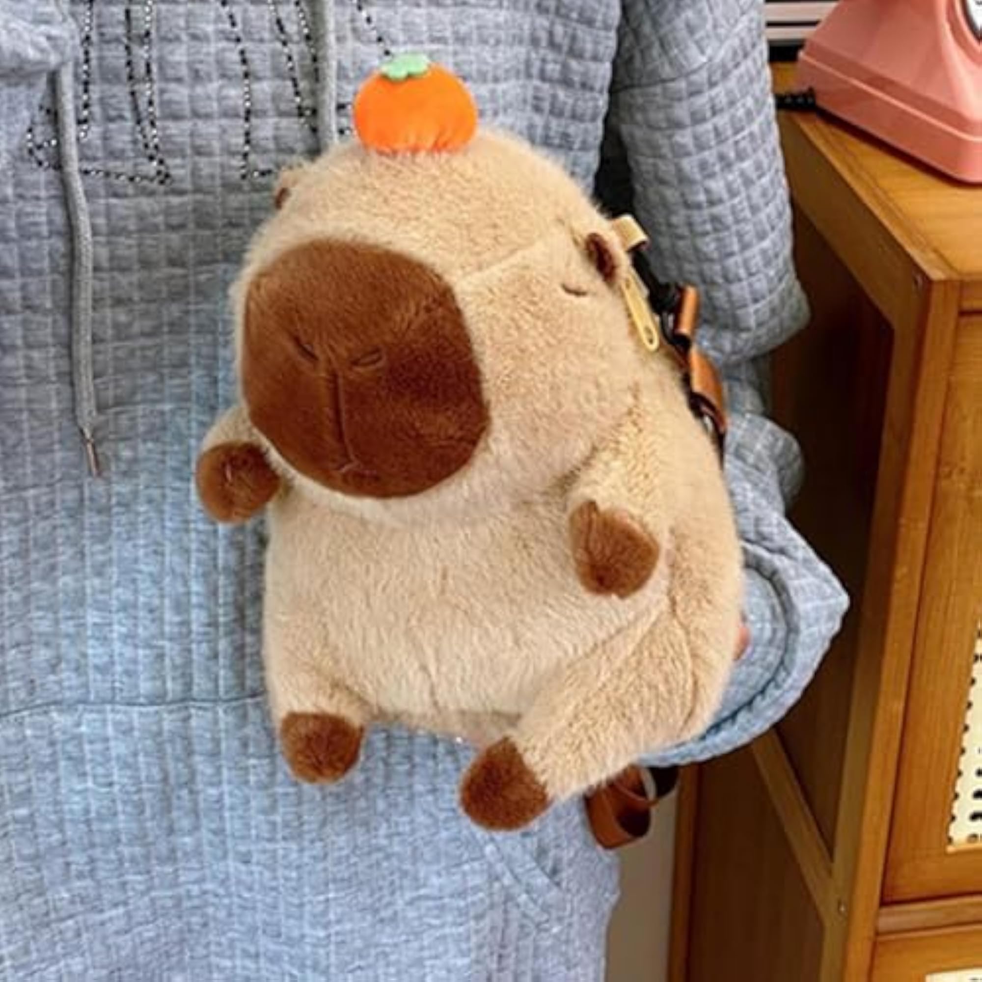 Plush Capybara Backpack, Cute Trendy Schoolbag, Khaki