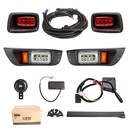 10L0L Golf Cart Deluxe Daytime Running LED Head Tail Light Kits for EZGO TXT (12V-48V) with Universal Deluxe Light Upgrade Kit, with Turn Signals Switch Horn Brake Lights Harness