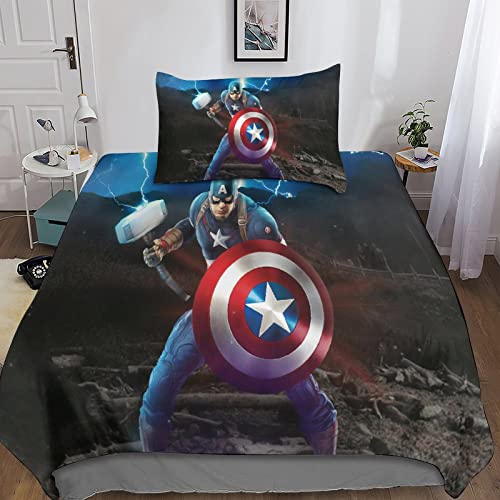 DAPERCI Funda Nórdica De 3 Piezas Conjunto De Edredón Capitán América 3D Los Vengadores...