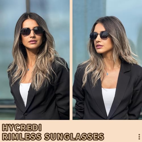 Rimless Sunglasses for Men Women -Octagon Frameless Sun Glasses Black Shade Polygon Tinted Eyewear2