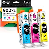 Smart Ink Compatible Ink Cartridge Replacement for HP 902 XL 902XL (C/M/Y Combo Pack) Advanced Chip