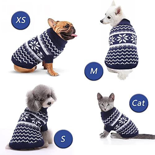 Pullover Hund Weihnachten,Hundepullover Kleine Hunde Weihnachten,Hund Weihnachtspullover,Hunde Weihnachts Pulli,Weihnachtspullover Kleiner Hund,Strickpullover für Hunde (M-Blau)