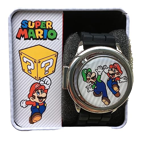 Image of Accutime Kids Nintendo Super Mario Digital Flashing LCD Quartz Childrens Wrist Watch for Boys, Girls, Toddlers with Black Color Strap (Model: GSM4195AZ)