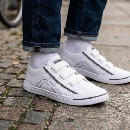 Image of Men's Black Canvas Sneakers - Stylish Casual Shoes with Non Tie Elastic Laces | 7mm Memory Foam & EVA Insole | Lightweight & Comfortable Everyday Footwear (Sizes 6-10)