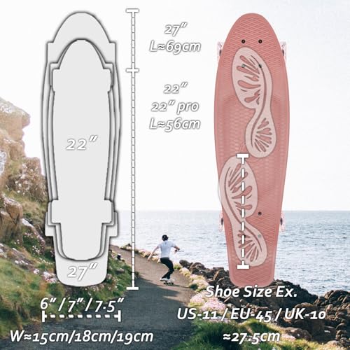 Image of KMX Skateboard 22 and 27 Inch, Classic Mini Cruiser Skateboard for Boys, Girls, Kids, Students, Adults, Teens, Mini Cruiser Board for Beginners and Advanced
