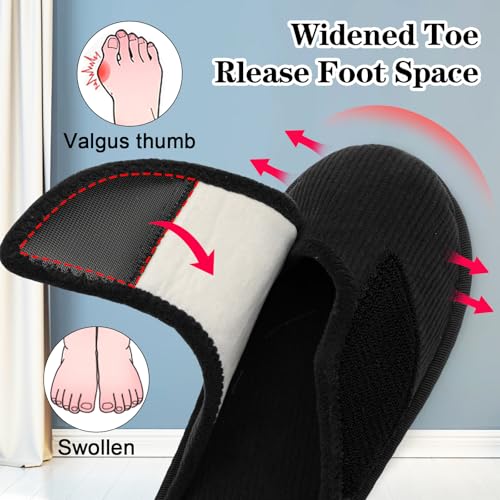 Besroad Mens Slippers Memory Foam House Slippers Adjustable Diabetic Shoes Corduroy Bedroom Slides House Shoes Indoor Outdoor3