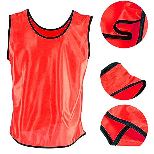 DALLX Sports Scrimmage Nylon Mesh Team Practice Vests Pinnies Jerseys Bibs for Children Adult Youth Soccer Volleyball Red - Image 3