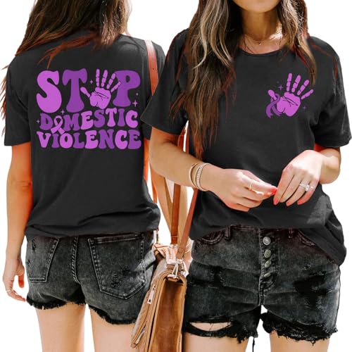 Stop Domestic Violence Shirt Women: Domestic Violence Awareness T-Shirt Purple Ribbon Shirts Domestic Tee Tops2