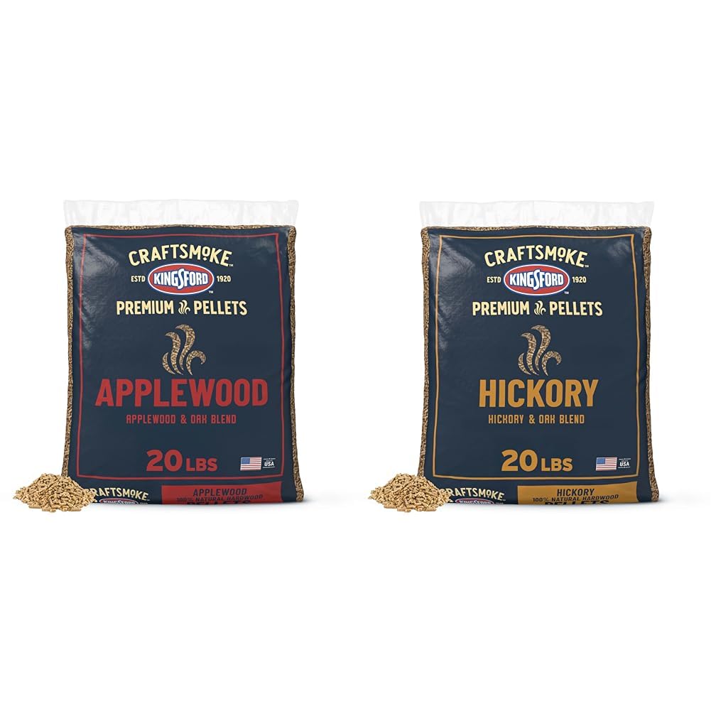 Kingsford Craftsmoke Premium Grilling Wood Pellets, Applewood &amp; Hickory BBQ Pellets for Grilling, Smoking Bundle, 20 Pounds (2-Pack)