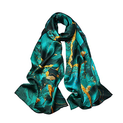 100% Mulberry Silk Scarfs for Women Floral Print Satin Long Scarf for Headscarf Hair Wraps Shawl with Gift Packed