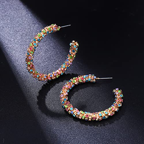 Rhinestone Hoop Earring for Women Sparkly Crystal Wrapped Hoop Dangle Earrings Statement Boho Gold Black Plated CZ Hoop Earring4